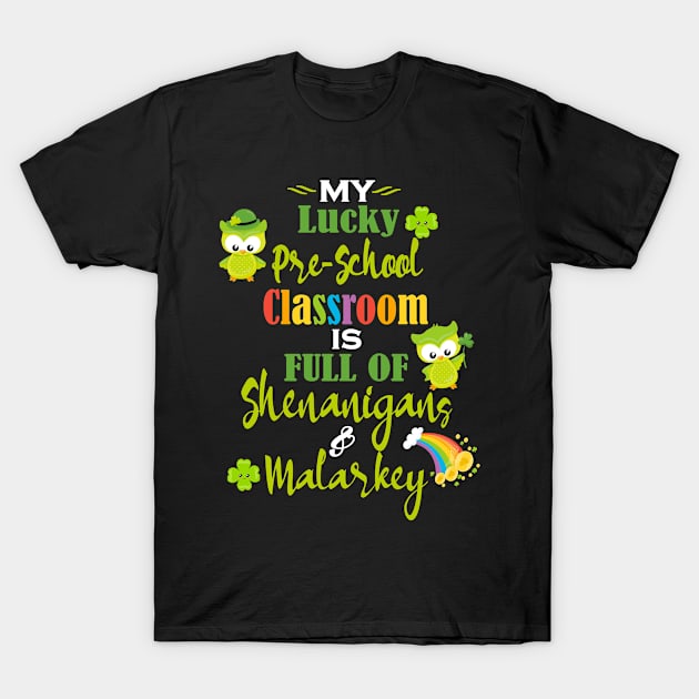 Pre-School St Patrick's Teacher Student Cute Owls Lucky T-Shirt by Kimmicsts